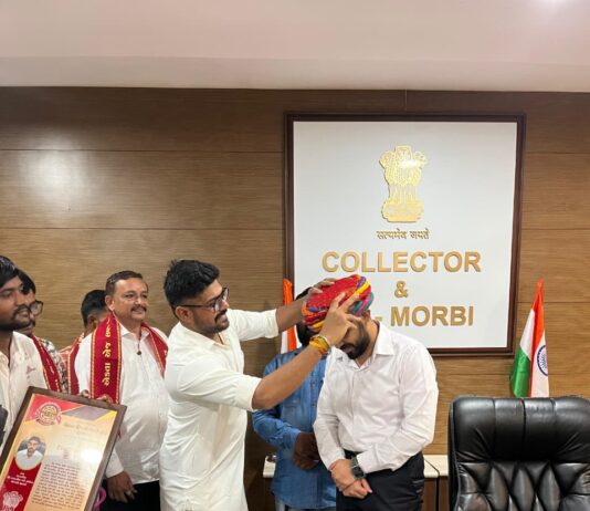 મોરબી એકતા એજ લક્ષ્ય સંગઠન દ્વારા કલેક્ટરશ્રીનું સન્માન